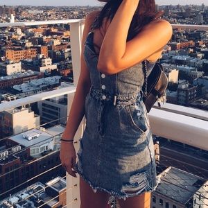 Worn once! Distressed overall jean dress!